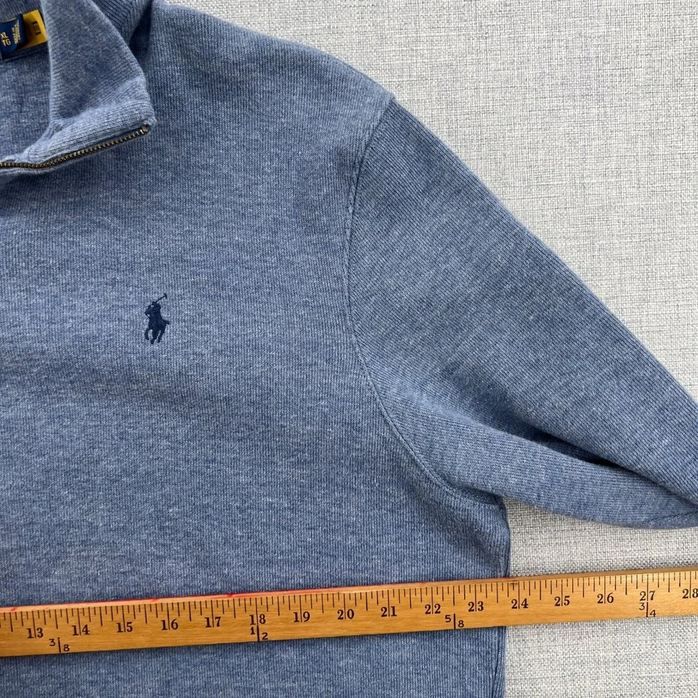 Polo Ralph Lauren 1/4 Zip Cotton Pullover Sweater Mens XL Blue Heather Mock Neck